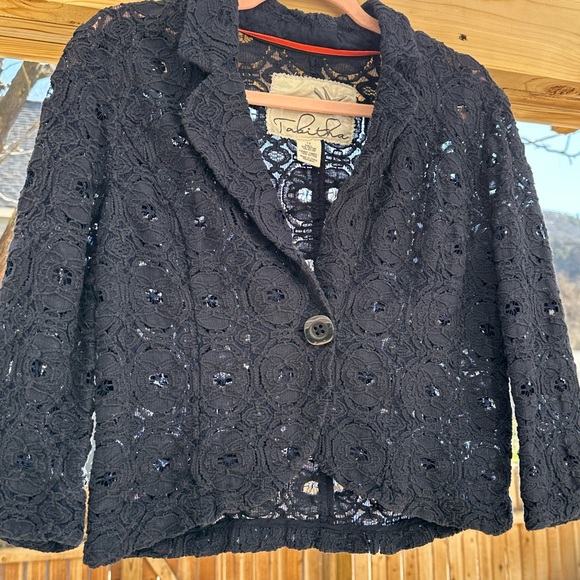 Anthropologie Tabitha Delphinium Knit Lace Blazer Navy Blue Wedding Summ… - Picture 2 of 10